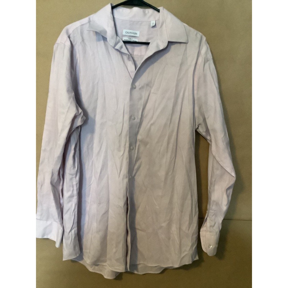 Calvin Klein Pink Dress Shirt Men's Large 16 32/33 Steel+ Regular Fit Stretch